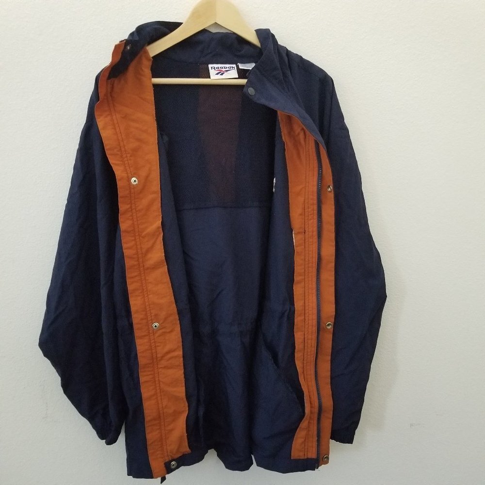 Vintage REEBOK Navy Nylon Jacket Windbreaker Tuck away Hoodie Medium - Picture 6 of 10